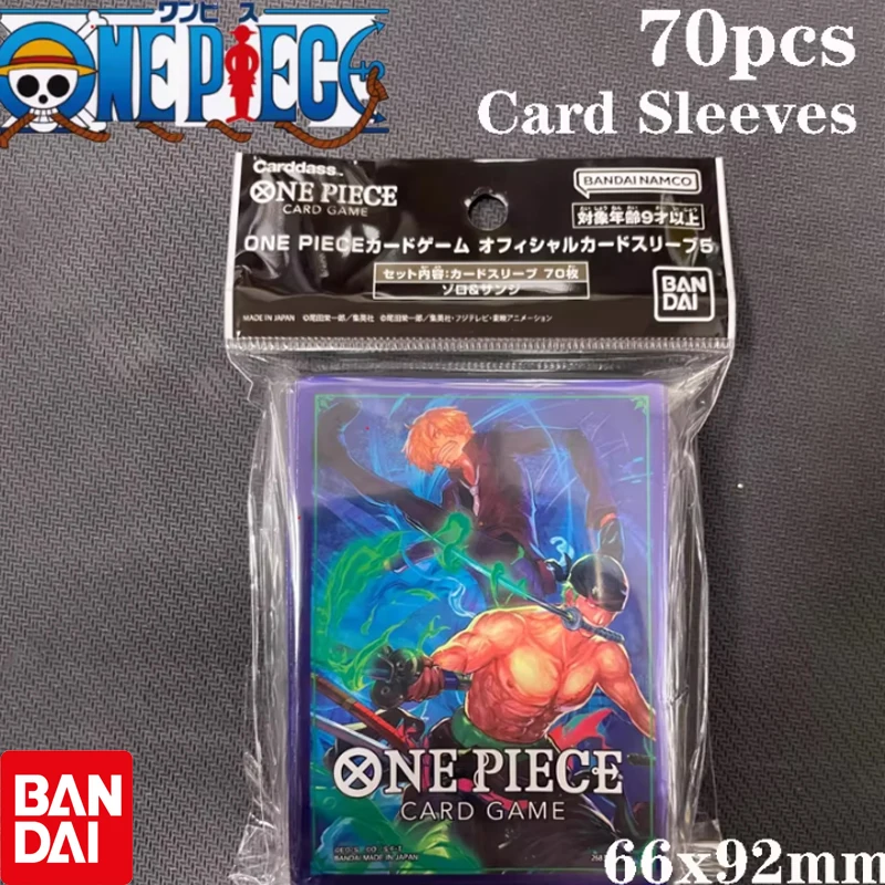 Protège-cartes officiels Bandai One Piece, 70 pièces, 66x92mm, Zoro Sanji, protège-cartes d'anime, jeu de cartes à collectionner, cadeau pour collectionneurs