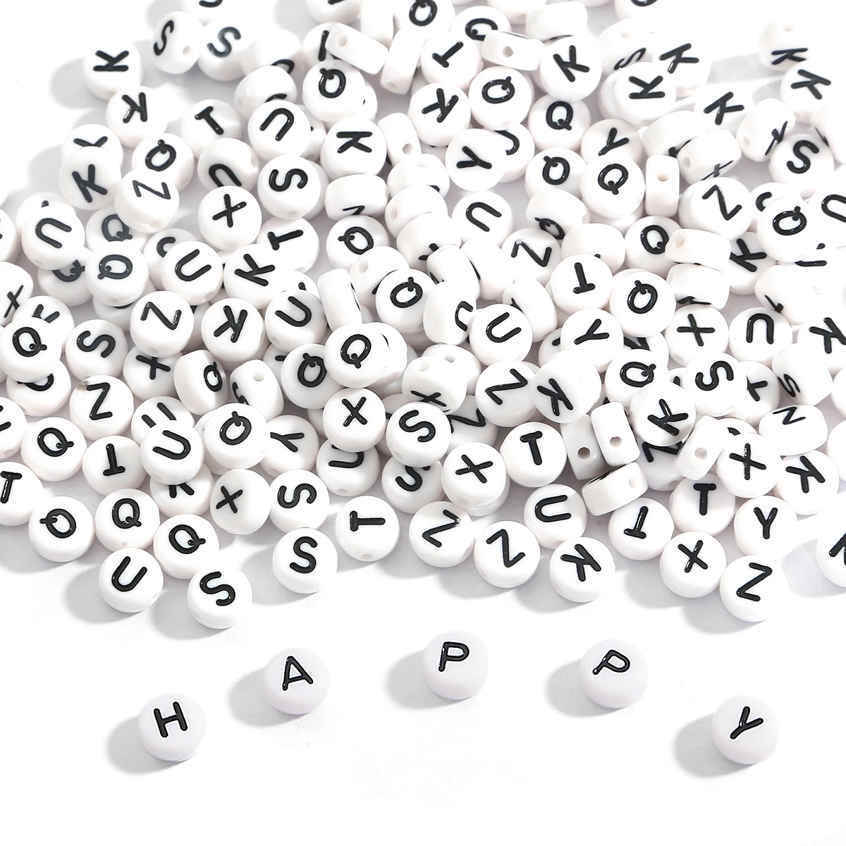 7mm Black White Mixed Letter Acrylic Beads Round Flat Alphabet Spacer Beads For Jewelry Making Handmade Diy Bracelet Necklace