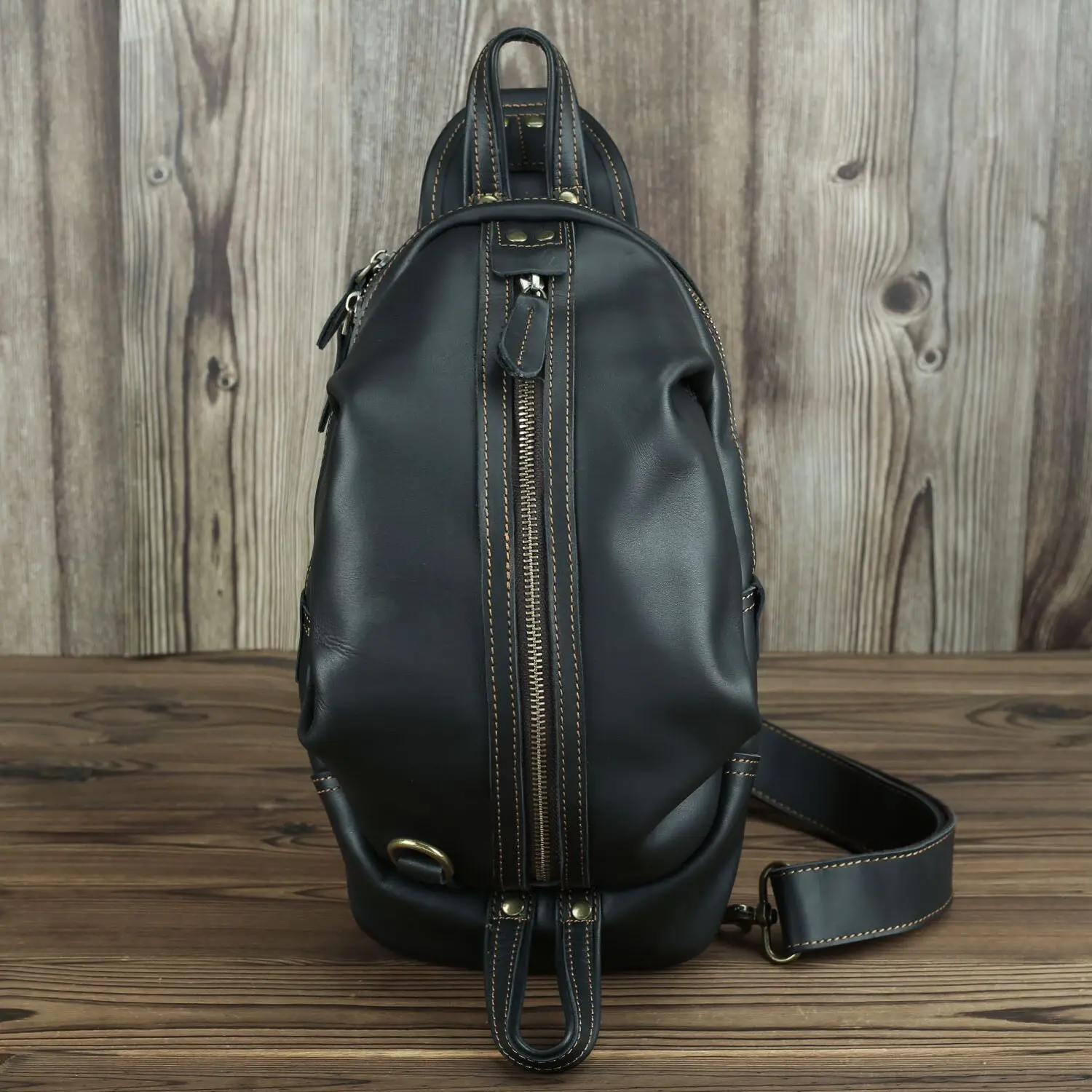 Leather Chest Bag for men male single shoulder bag cowhide crazy horse leather chest packs crossbody sling bag vintage