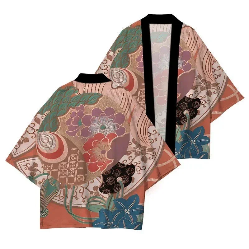 الملابس اليابانية التقليدية ثوب الكيمونو الياباني الرجال والنساء زهرة مطبوعة بلايز فضفاضة موضة كيمونو عالية الجودة بلايز عادية #5