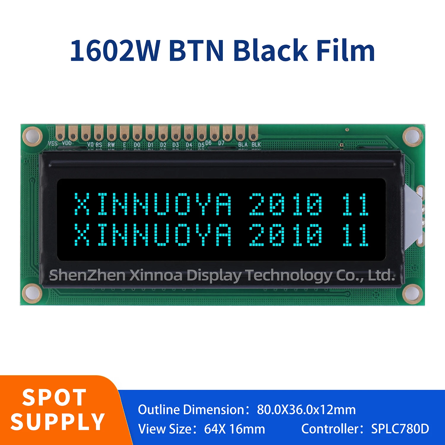 Black Film Ice Blue VA BTN 1602W Character DOT Matrix Red White Blue Yellow Green Black ST7066u Driver IC 5V