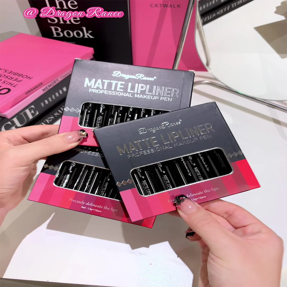 التنين راني 12 ألوان ماتي الشفاه بطانة مجموعة صغيرة الفم كفاف قلم رصاص عارية اللون قلم أحمر الشفاه عصا خشبية الشفاه بطانة مجموعة #6