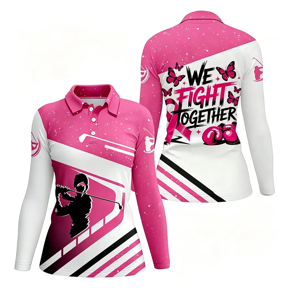 2026 Neues Herbst-Damen-Golfshirt Rosa Bedrucktes Freizeit-T-Shirt Sportbekleidung Modischer Street-Style Outdoor-Trainings-Oberteil – Detail 5