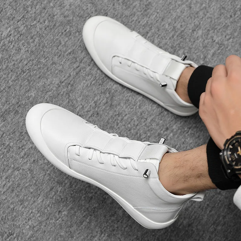 100% Genuine Leather Shoes Men High top Sneakers Ins Fashion Men White Shoes Cool Street Young Man Footwear Male Sneakers A2032