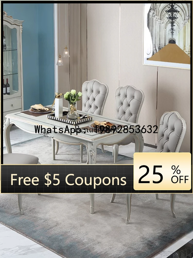 

ZZ French light luxury all solid wood dining table rectangular household beech European dining table