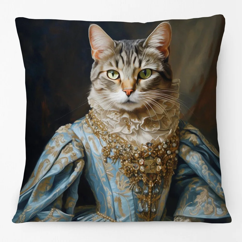 Renaissance Cat Painting Cavalier King Charles Spaniel Maltese Dog Print Cushion Cover Pillow Case