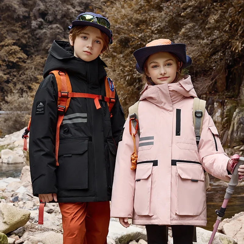 

RAISE Winter Children Girl Down Jacket Thick Warm Hooded Windproof Outerwear For Teens Boy Side Pockets 4-14Y Kids Girl Ski Suit
