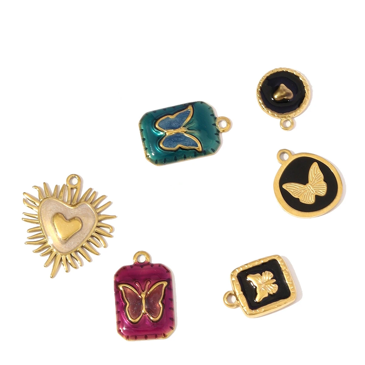 

3Pcs/Lot Stainless Steel Butterfly Heart Charms Enamel Necklace Pendants For DIY Making Fashion Jewelry Accessory Wholesale