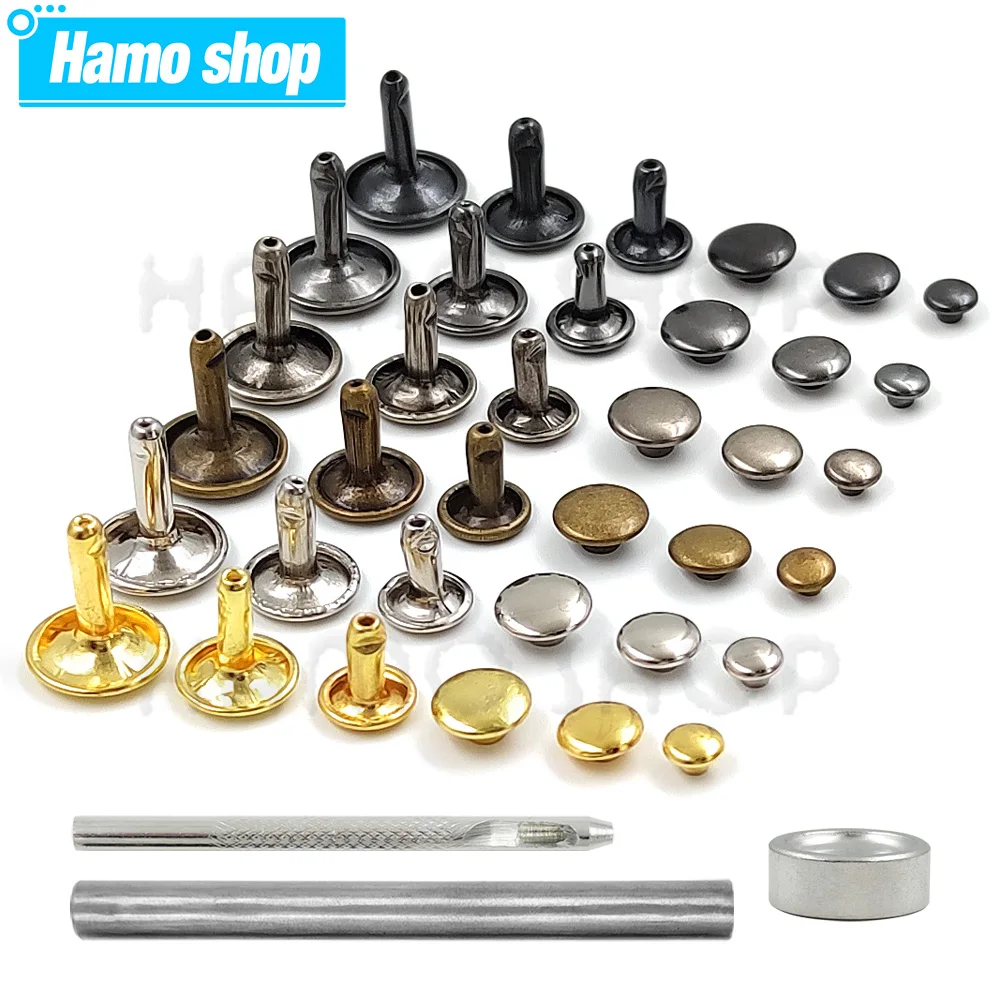 100Sets 5-15mm Metal Double Cap Rivets Stud Round Nail Rivet With Tool For Leathercraft Accessories Shoes Bag Belt Cloth Garment