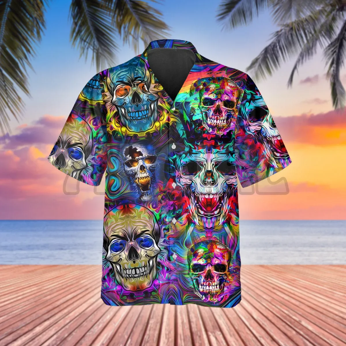 

Neon Skull 3D All Over Printed Hawaiian Shirt Men's For Women's Harajuku Casual Shirt Unisex