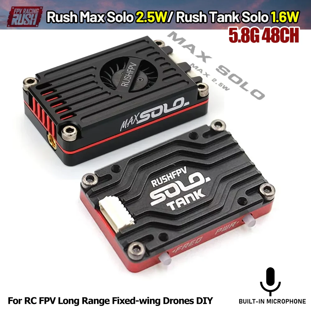 Rush Max Solo 2.5W VTX Built-In Cooling Fan CNC Shell Rush Tank Solo 1.6W 5.8G 48CH High Power Video Transmitter for FPV Drone