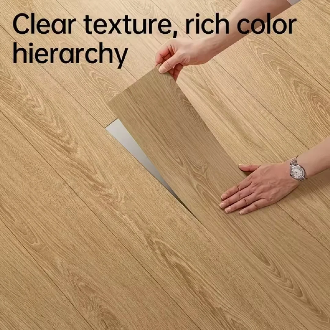 Wood Grain PVC Floor Stickers Thickening Self-adhesive Brick Pattern Faux Tile Sticker Wallpaper for Living Room Bedroom Cabinet