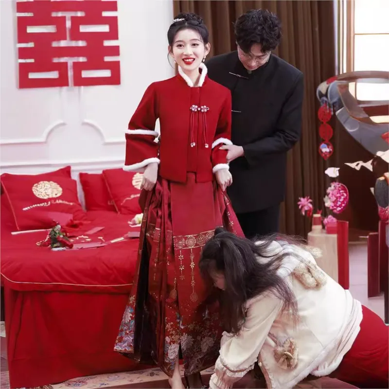 فستان نخب أحمر سميك مكون من قطعتين على الطراز الصيني #4