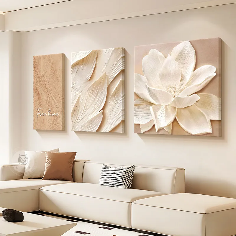 C decorative painting new flowers high-end sofa background wall hanging painting texture sandstone triptych mural