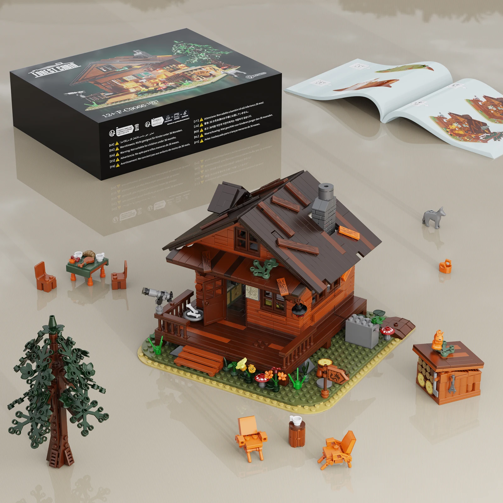 

1077PCS Forest Cabin Building Blocks with LED Lights,Cozy Night Scene Model House Creative Construction Toys for Adults & Teens