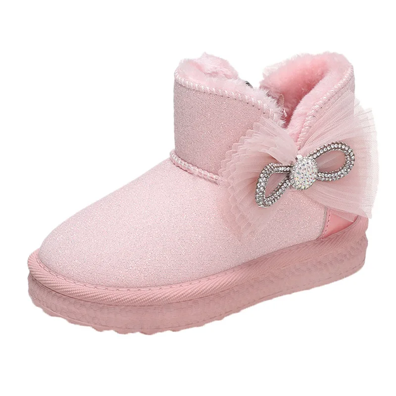 Children\'s Snow Boots Winter Plus Cashmere Thicken Girls Warm Shoes Soft Sole Anti-slip Teen Outdoor Shoes Kids Shinny Bow Boots