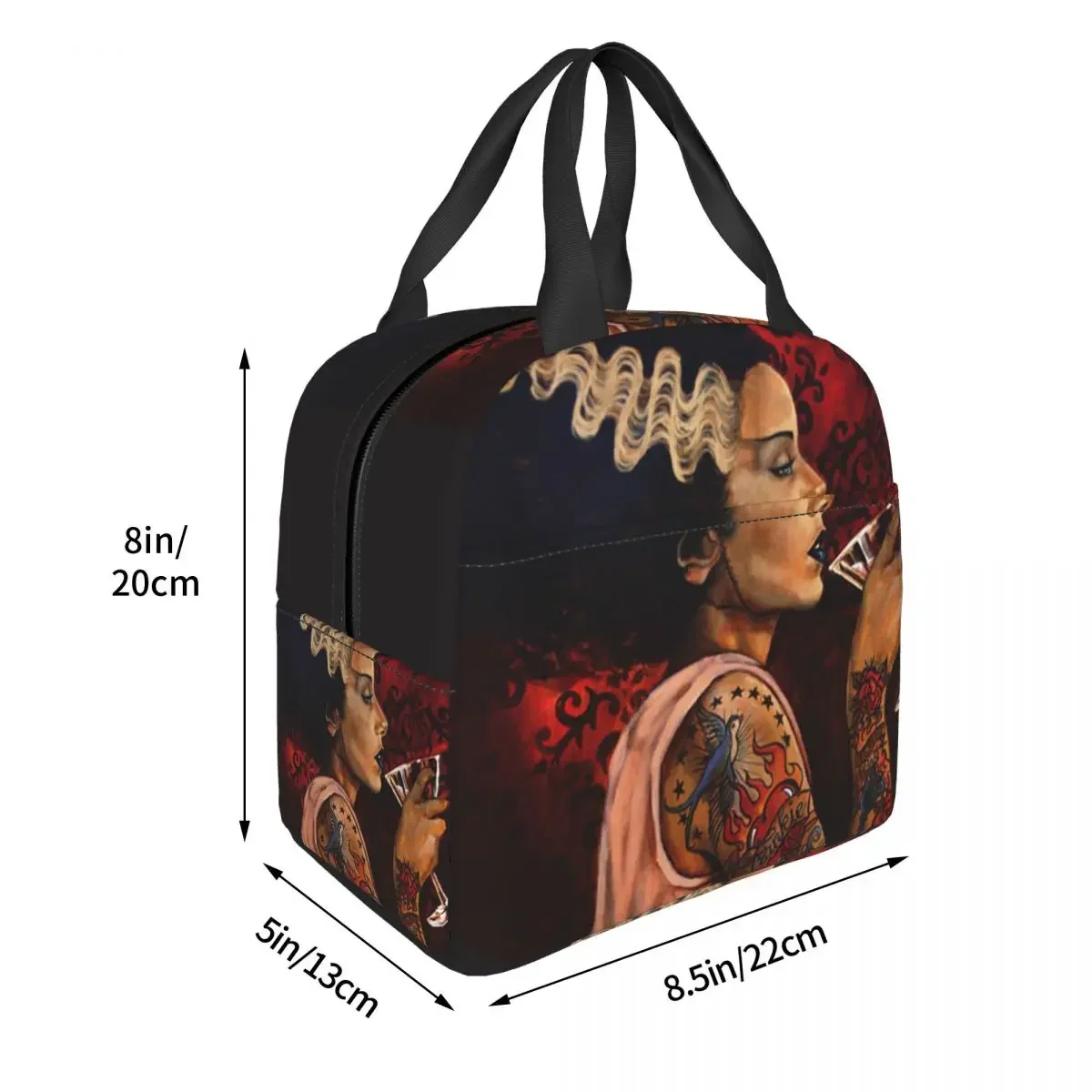 Bride Cocktail Tattoo Art Lunch Bag Cooler Thermal Insulated Frankenstein Monster Lunch Box for Women Kids School Food Bags