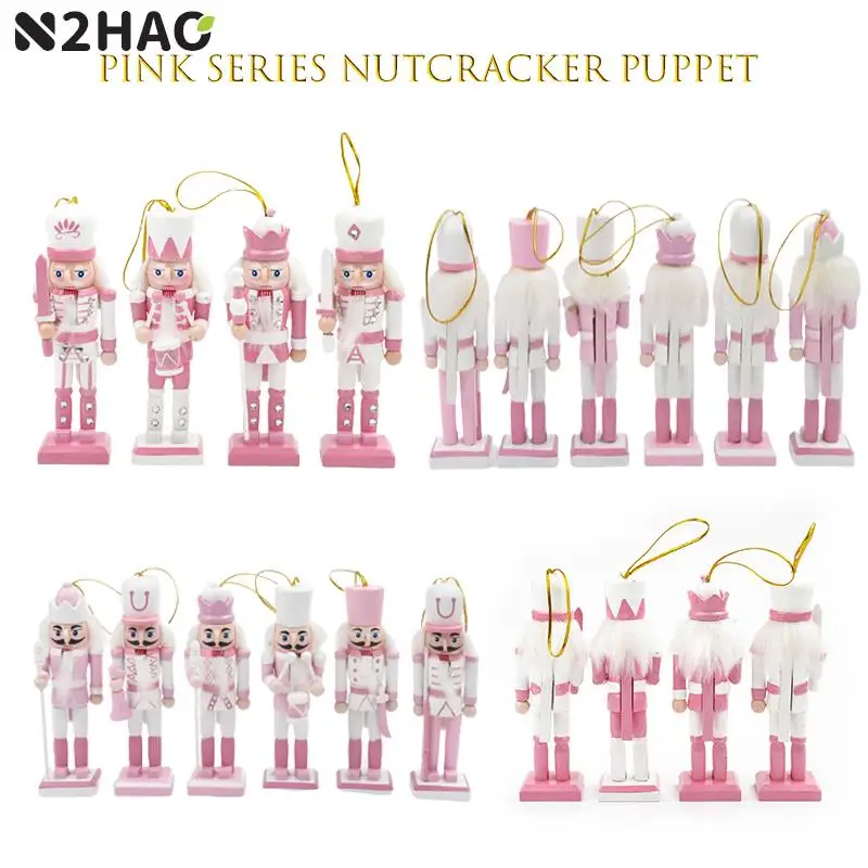 12cm Nutcracker Miniatures Pink Series Nutcracker Puppet Ornaments Desktop Decoration Cartoons Walnuts Soldiers Band Dolls