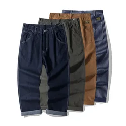 100% Cotton Original Color Denim Railway Worker Pants Amekaji WABASH Striped Workwear Canvas Pants American Vintage Straight
