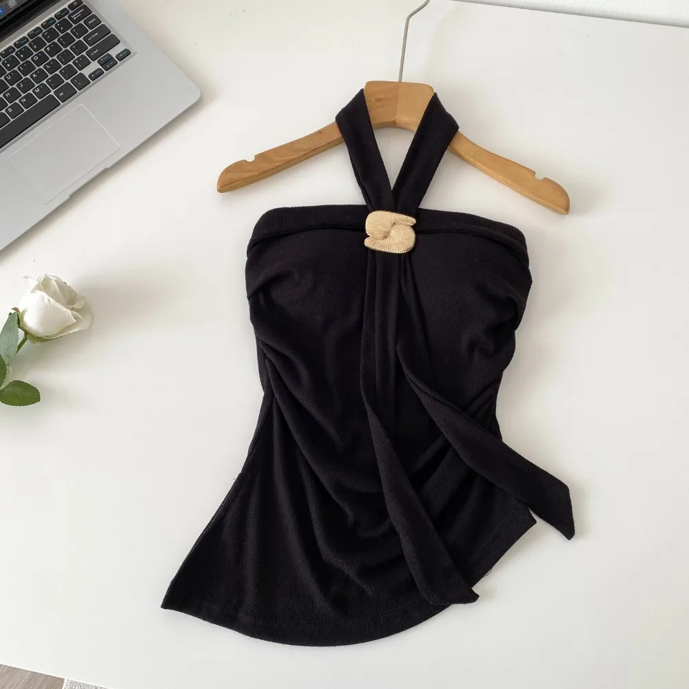 Camiseta sin mangas asimétrica elegante para mujer, Top corto con hombros descubiertos para fiesta de cumpleaños y Club, ropa de otoño para mujer