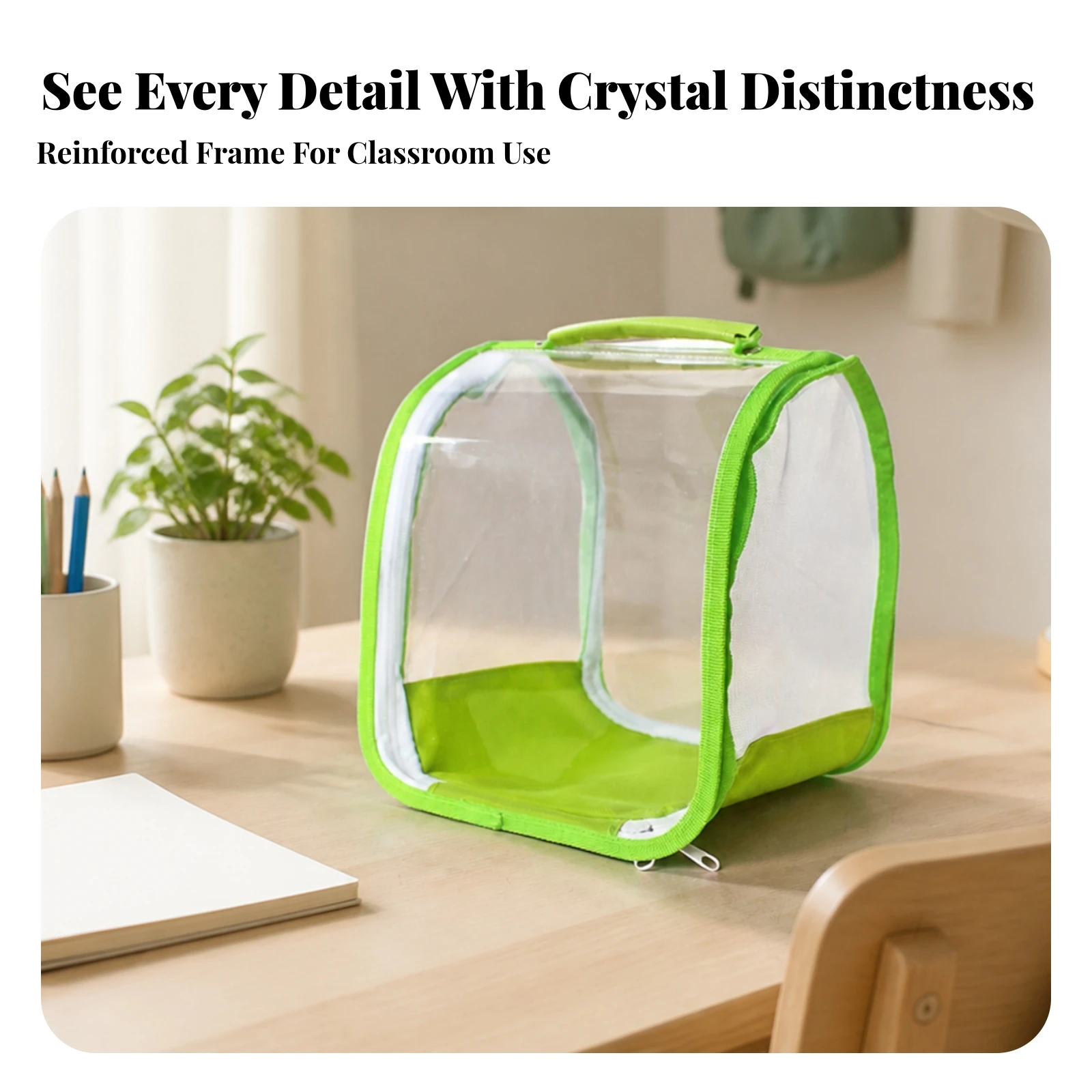 Foldable Bug Rearing Enclosure with Transparent Panels Breathable Butterfly Habitat Caterpillar Enclosure Clear View Window