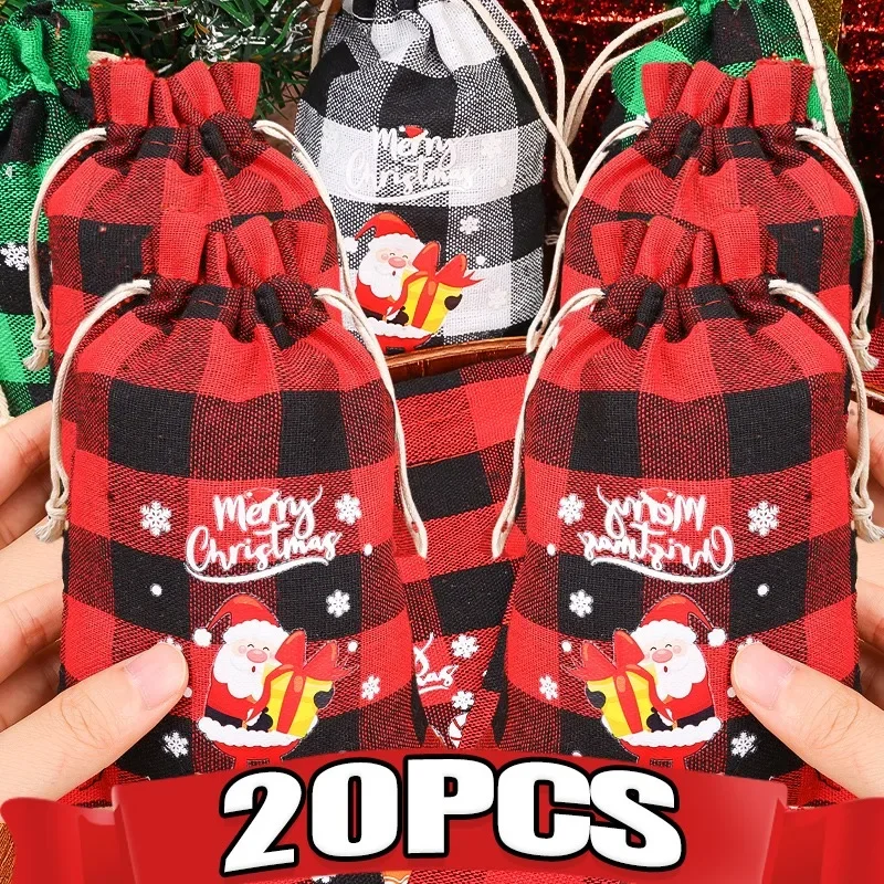 20/1 adet noel çuval bezi İpli çanta şeker bisküvi takı hediye Pouchs sarma Xmas çocuklar iyilik saklama torbaları toptan