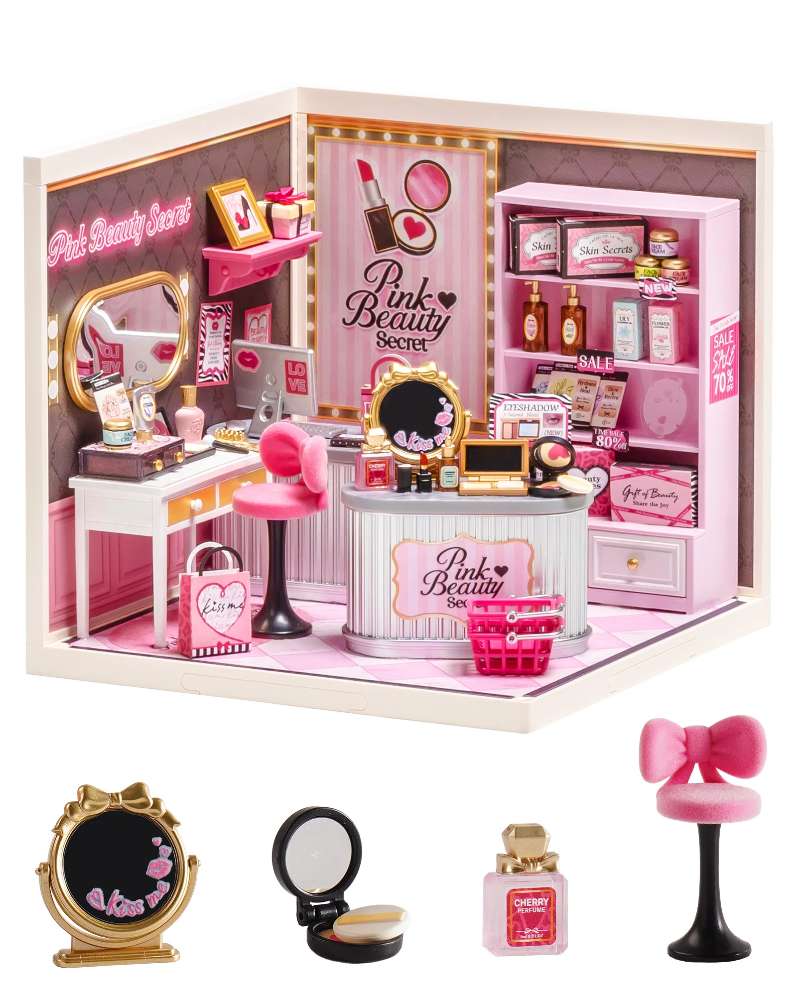 

ROBOTIME Rolife Super Creator Series Pink Beauty Miniature DollHouse Display Relaxing Craft Unique Birthday Gift for Women Girls
