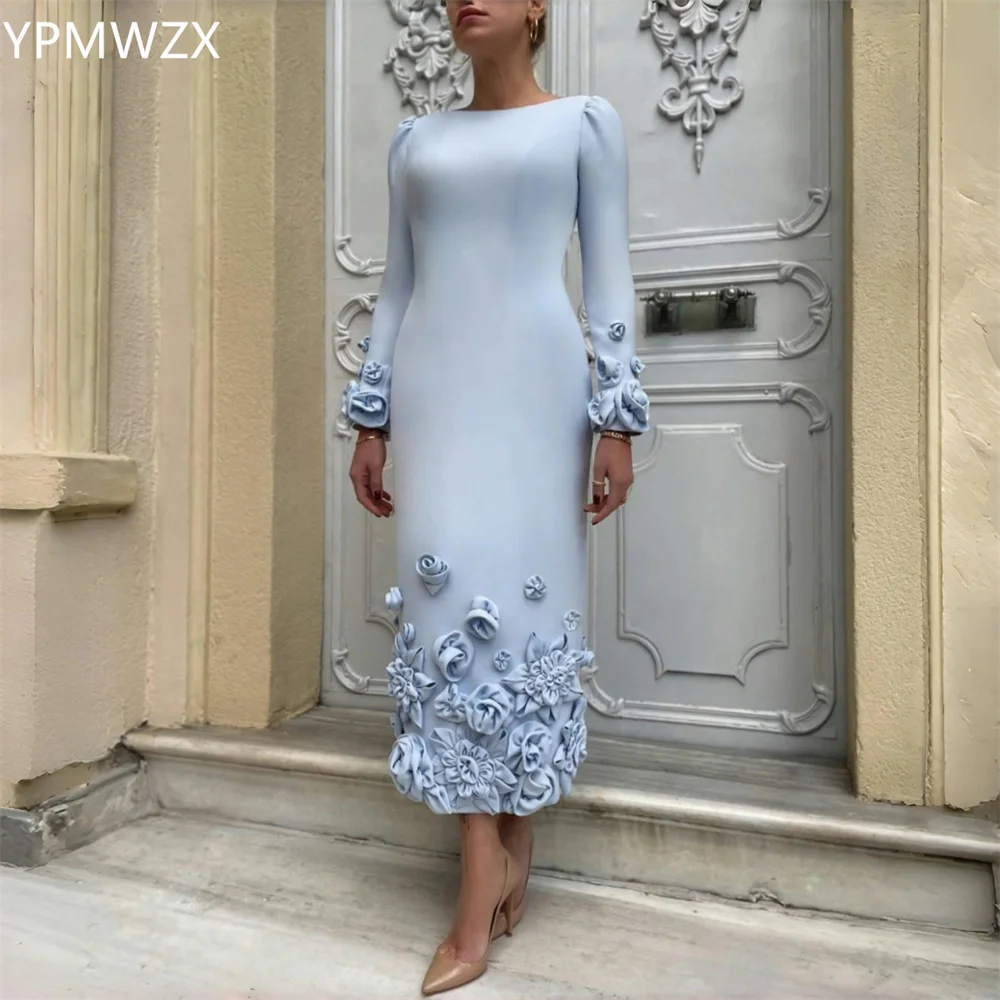 

Customized Prom Gown Formal Evening Dress Women YPMWZX Scoop Neckline Column Ankle Length Skirts Applique 3D Flower Bespoke Occa