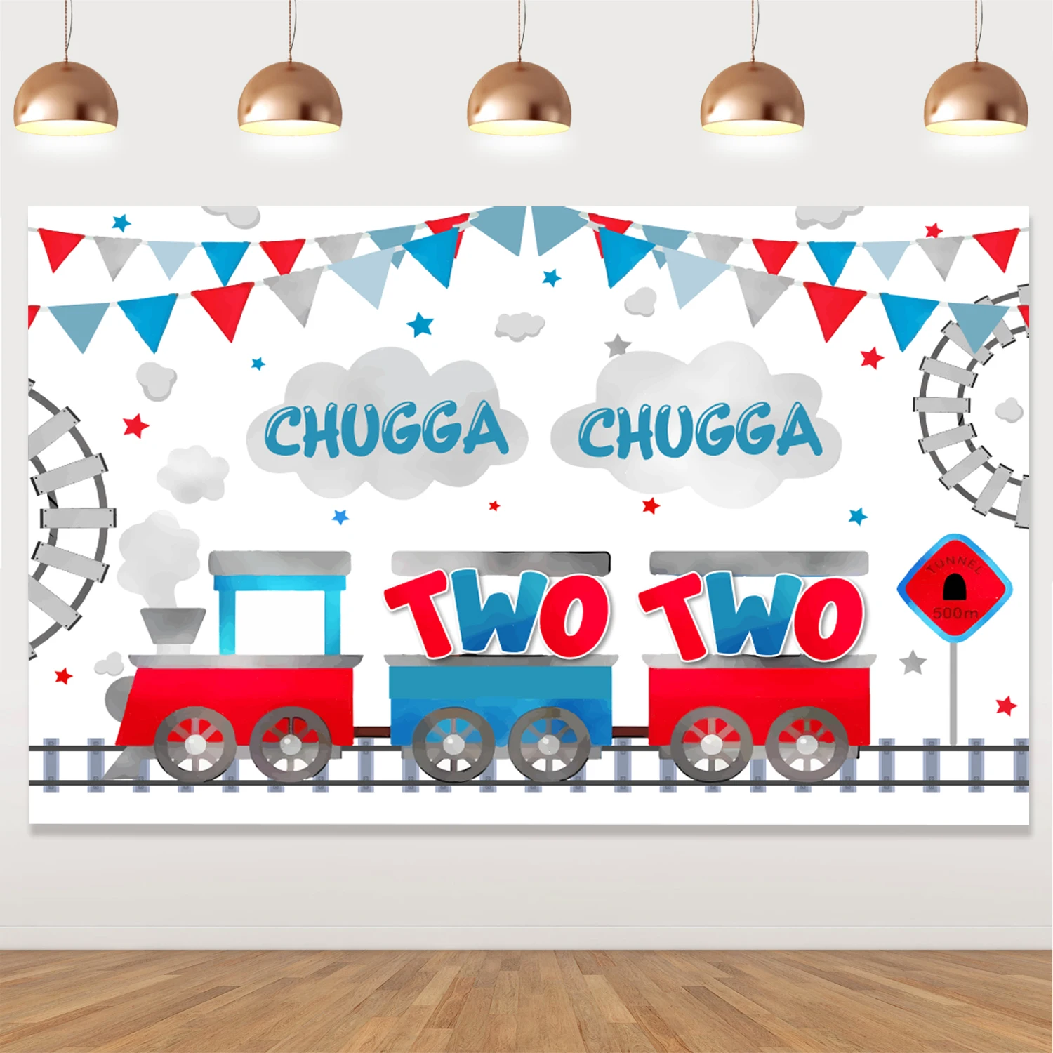 

Train Theme 2nd Birthday Decor Chugga Two Cartoon Train Photography Backdrop for Kids 2 Years Old Birthday Party Supplies