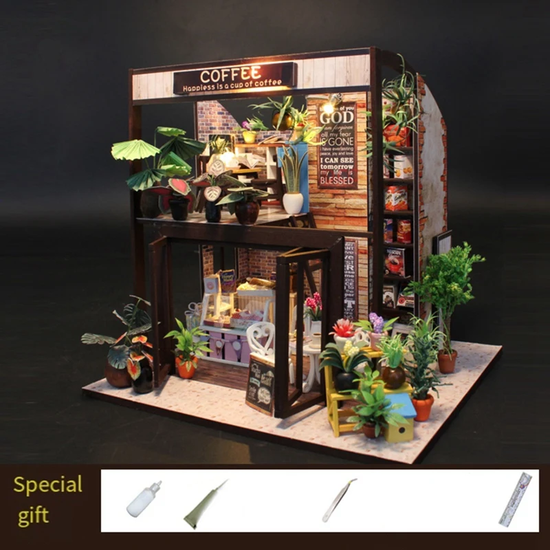

Miniature DIY Coffee House Kit DIY Dollhouse Kit Desk DecorationJAS