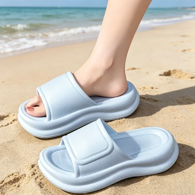Solid Color Chunky Wave Platform Slippers Woman Summer 2026 Outdoor Anti Slip Beach Slides Ladies Height Increaseing Slippers image 2