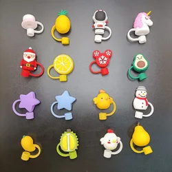 1Pc Cartoon Straw Tips Cap Drinking Dustproof Soft Rubber Straw Plug Cover Topper For 6-8mm Straw Sealing Tools Reusable
