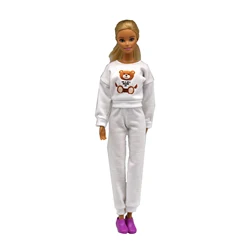 New 30cm 1/6 bear print sweatshirt sweatpants set Daily Wear Accessories Clothes for Barbies doll