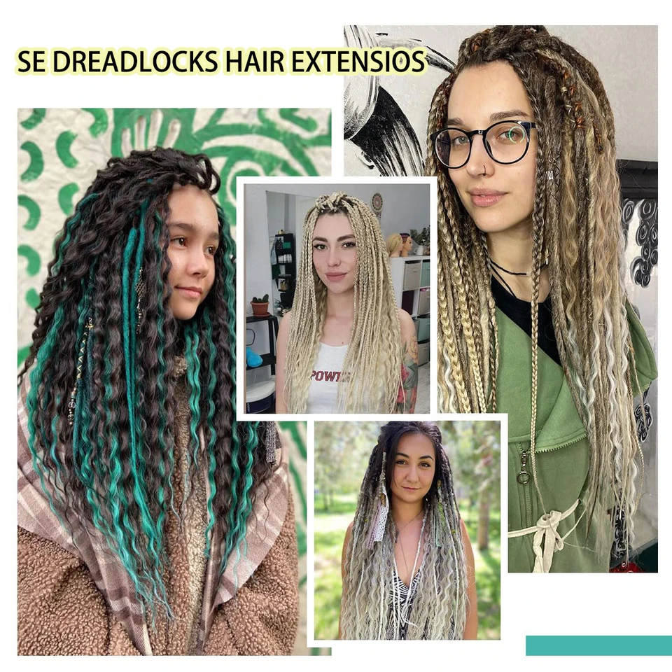 Extensiones de Cabello Dreadlocks Sintéticos SE 24 Pulgadas 8 Mechones/Lote 3 en 1 Estilo Hippie Mixto Dreadlocks de Extremo Simple para Mujeres 6