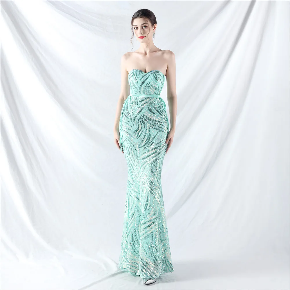 DEERVEADO Mermaid Sequins Evening Dress for Woman Elegant Formal Occasion Dress Prom Party Maxi Dresses