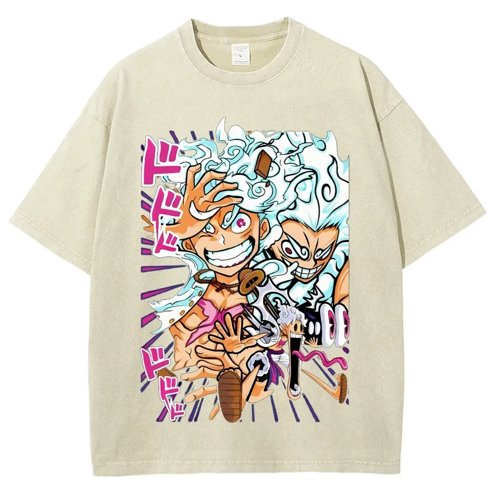 ONE PIECE Printed Short Sleeve T-Shirt Casual Summer Wear Men's Street Clothing Men's T-Shirt Washed and Old Comfortable Pop