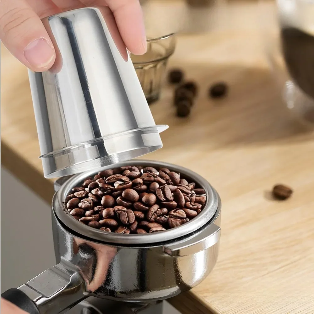 53mm Stainless Steel Dosing Cup For Espresso Preparation With Standard Portafilter Dimensions And Common Basket Depths