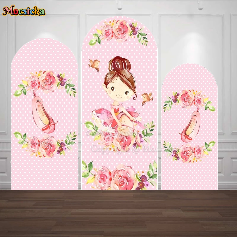 

Mocsicka Girls Birthday Party Arch Backdrop Custom 2-Sided Backdrop Ballet Dance Shoes Bow Flower Decor Baby Shower Covers Booth