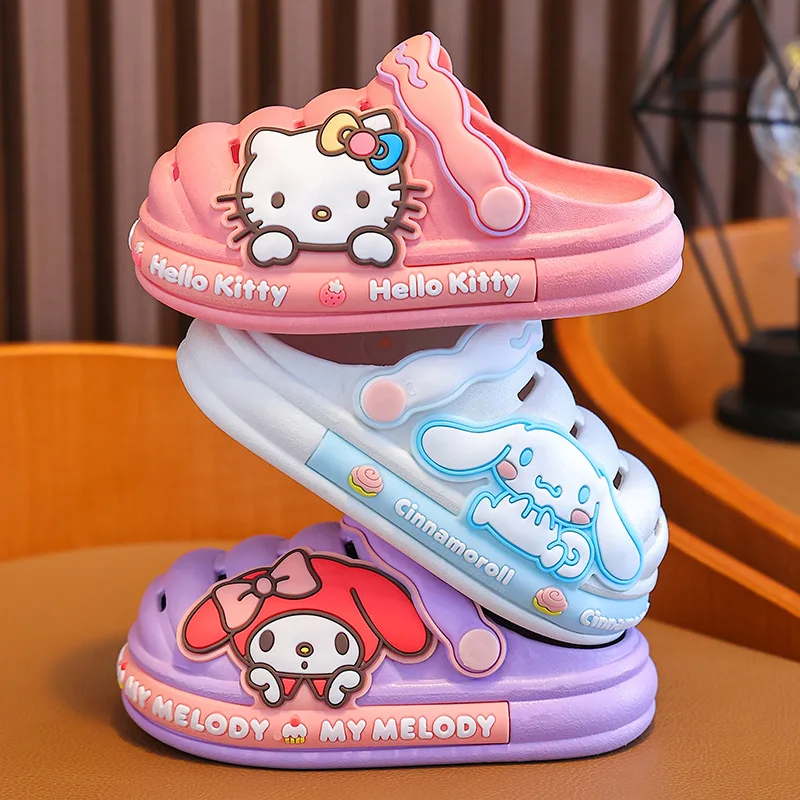 Kawaii Kuromi Hello Kittys Cartoon Slippers Cinnamoroll Sanrioe Children's Sandals and Slippers Cute Non-Slip Hole Shoes