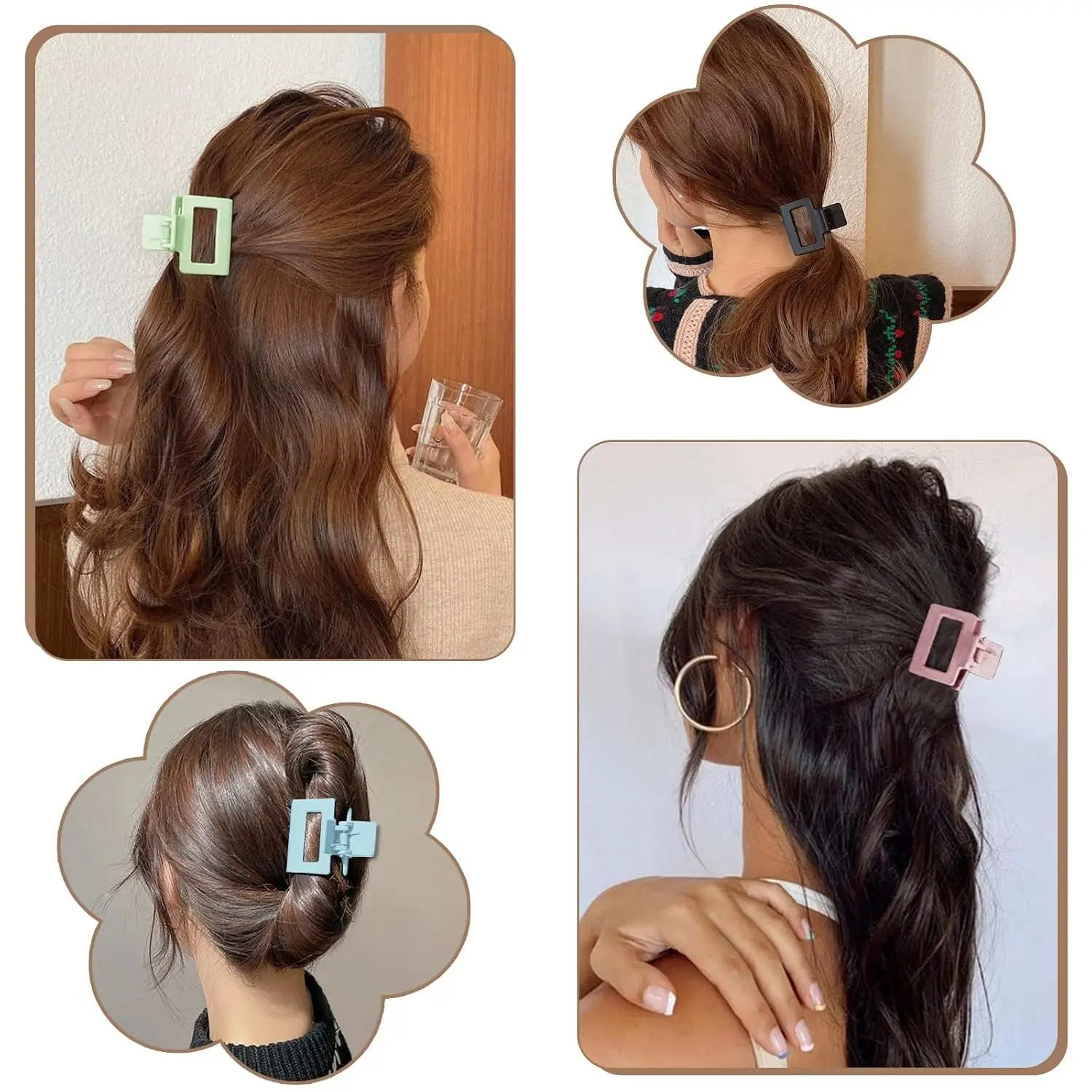 5 قطعة مشبك شعر متوسط ملون للنساء الفتيات 1.6 بوصة مشابك شعر للشعر الرقيق المتوسط السميك نونسليب مقاطع الفك الشعر