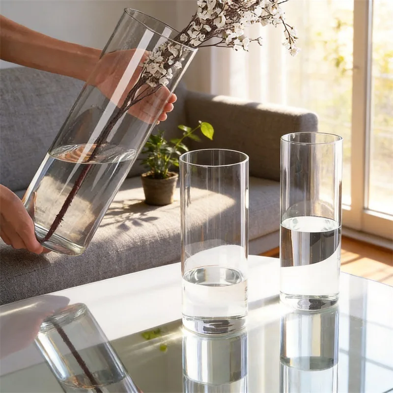 Acrylic Plastic Vase Drop Resistant Thickened Cylinder Flower Shop Transparent Flower Barrel  Minimalist Style Home Decor