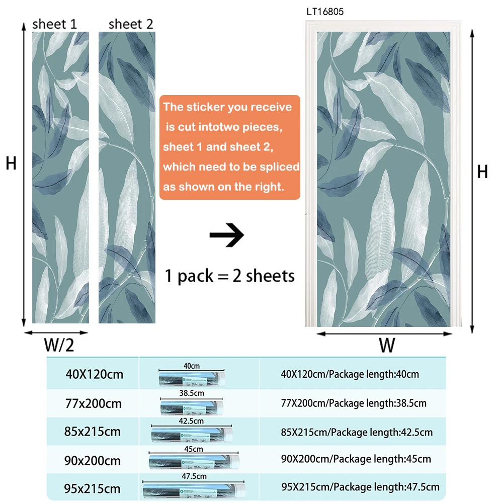 Tropical Leaf Floral Fridge Sticker Waterproof Self-adhesive Peel and Stick Refrigerator Door Decals Home Improvement Poster
