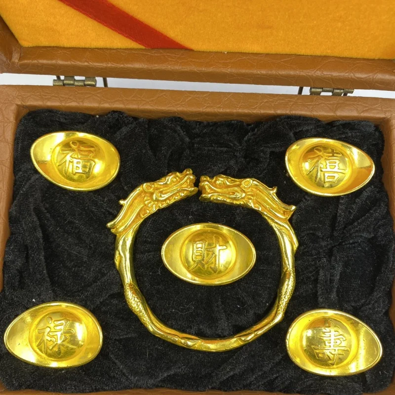 Antique Crafts Boxed Fu Lu Shou Xi Cai plus Faucet Bracelet Set Collection Antique Miscellaneous