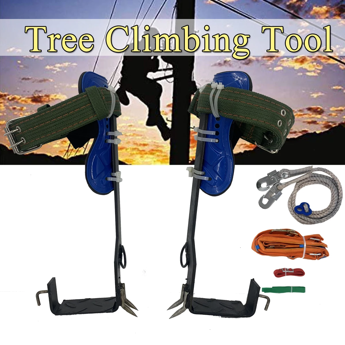 Pohon memanjat paku memanjat Set alat keselamatan tali dapat diatur sabuk penyelamatan Climber Arborist aiser alat memuat 100kg