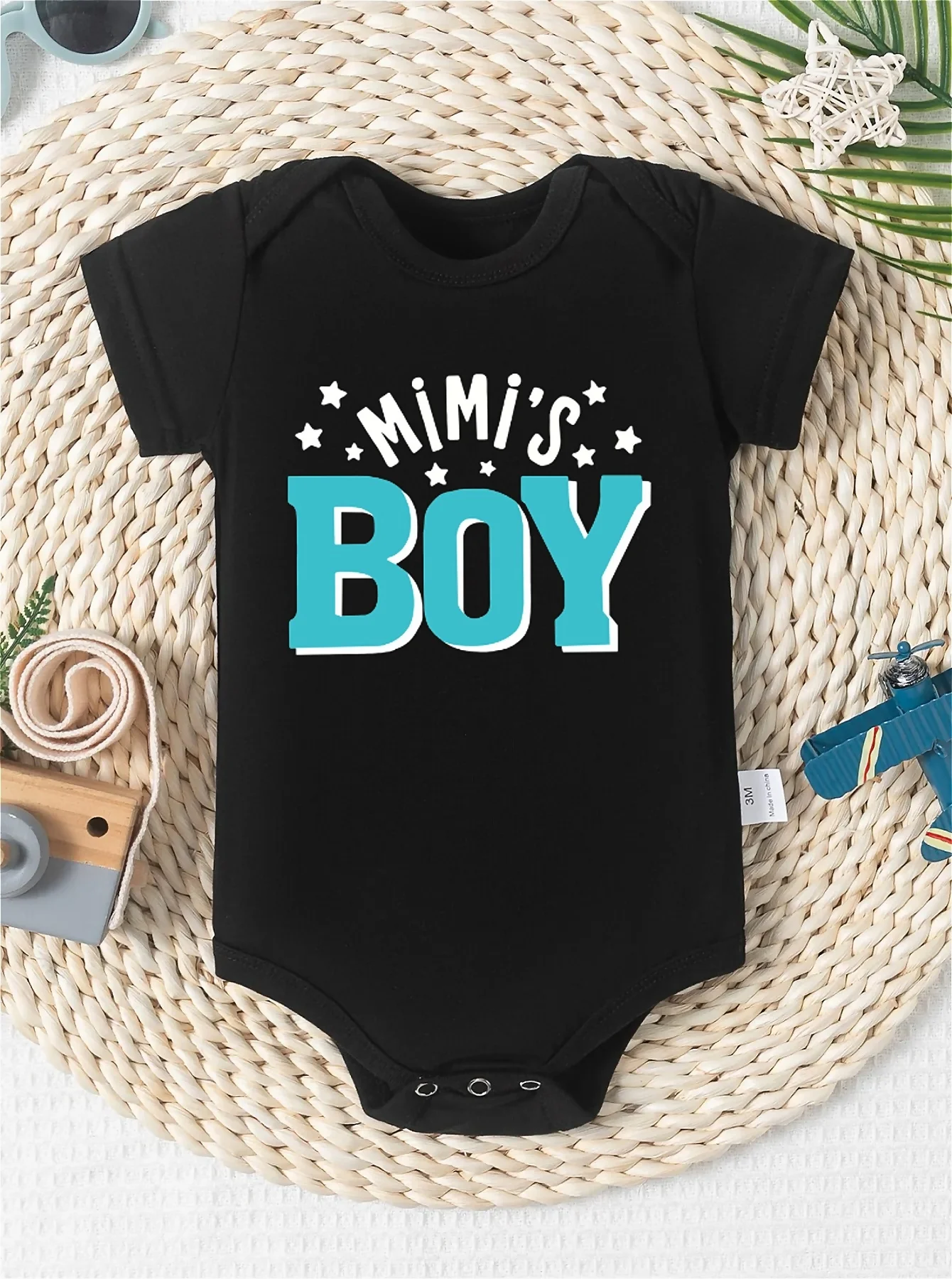 

Baby jumpsuit, MI MI'S BOY pattern print, casual style, baby short sleeved, outdoor versatile