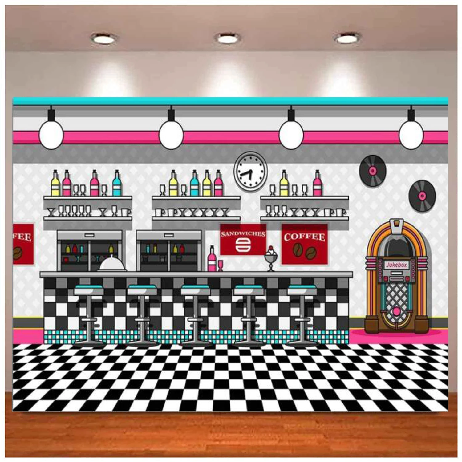 Retro Rock N Roll Diner Party Photography Backdrop Sock Hop Dance Cosplay Prom Background Classic 1950s Adult Birthday Banner