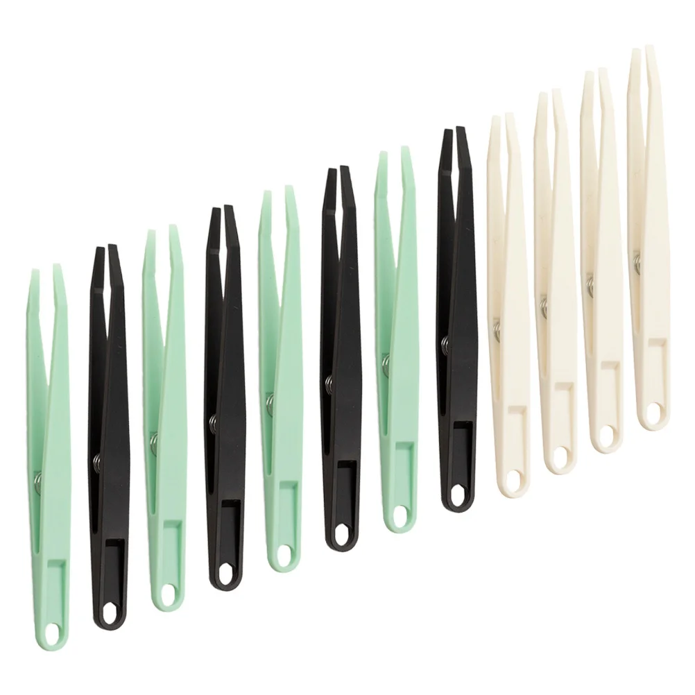

12Pcs Mini Precision Tweezers Flat Tip Plastic Tweezers Set for Crafts Stamps Coins DIY Jewelry Repair Long Handle Tongs