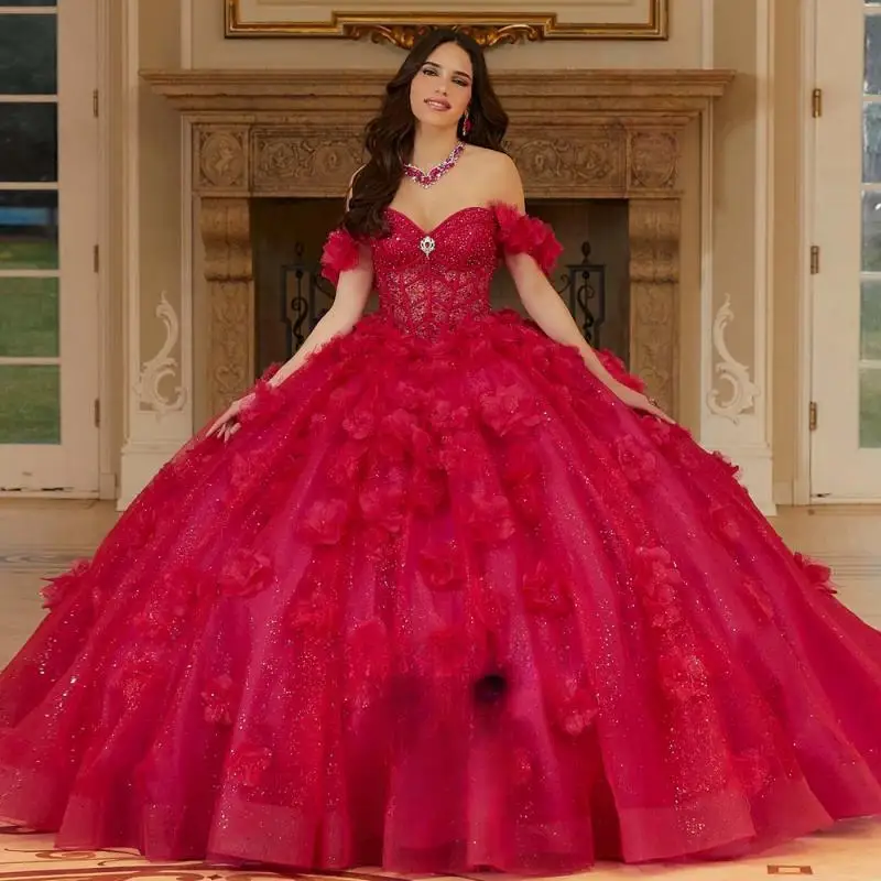 

Gorgeous Ball Gowns Quinceanera Dresses Sweetheart Rhinestones Off the Shoulder Appliques Draped Vestidos De 15 Anos