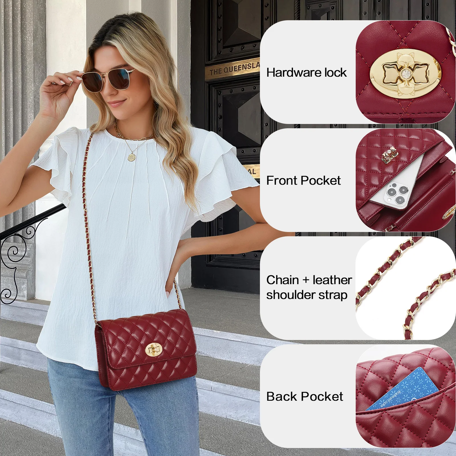 FOXER Brand Split Leather Women Quilted Flap Bag Luxury Female Crossbody Chain Bag Adjustable Strap Ladies Shoulder Purse