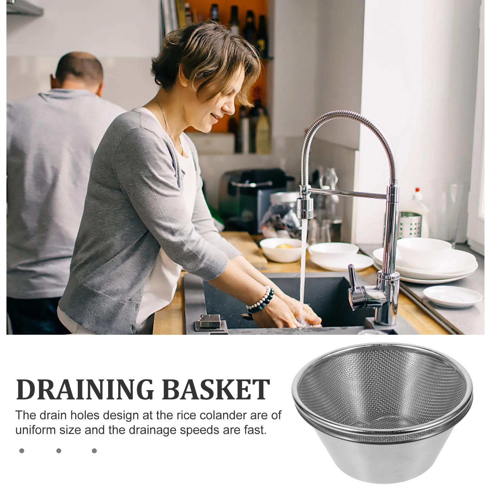 

1 set Stainless Steel Set 304 Grade Mini Drain Multifunctional Stainless Steel Basin Basket Bowl Kitchen Strainer Mesh Sifter